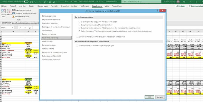 Activation des macros Capture