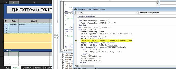 erreur ajouter au journal