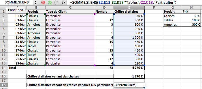 Faire une somme avec plusieurs conditions sur Excel avec SOMME.SI.ENS