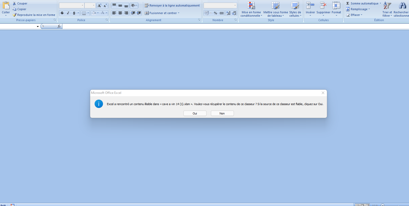 excel rencontre contenu illisible