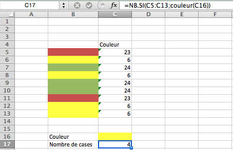 comment compter les cellules de la même couleur sur Excel?